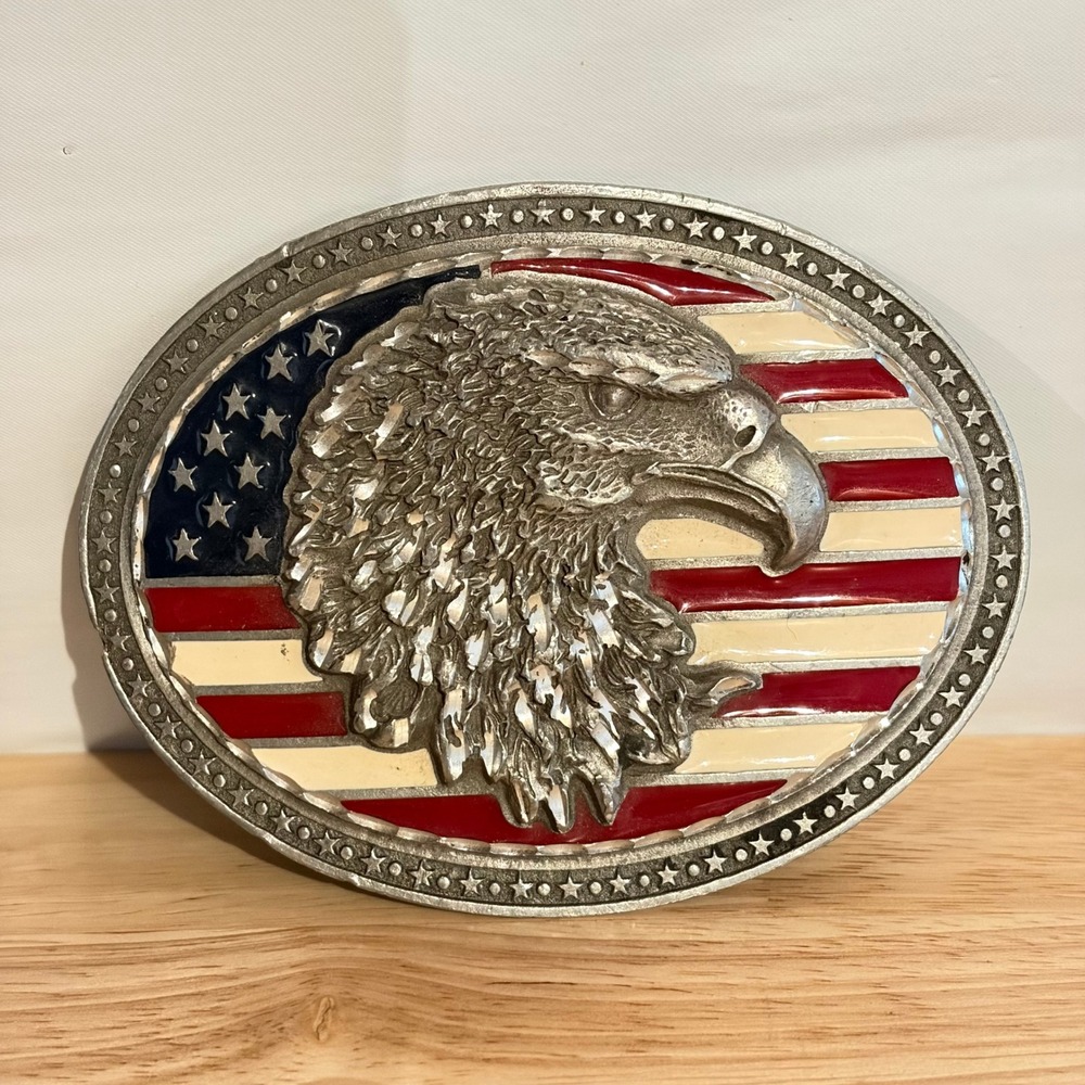 Vintage Legends West American Bald Eagle Flag Belt Buckle EJC 2002 USA BB1924